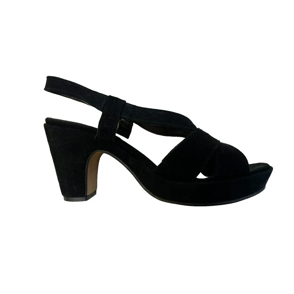Unlace Strappy Sling Back‎ Sandal Black Suede 1